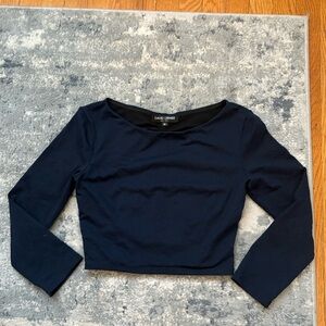 David Lerner New York Spandex Cutoff Crop Top, SZ XS, Navy